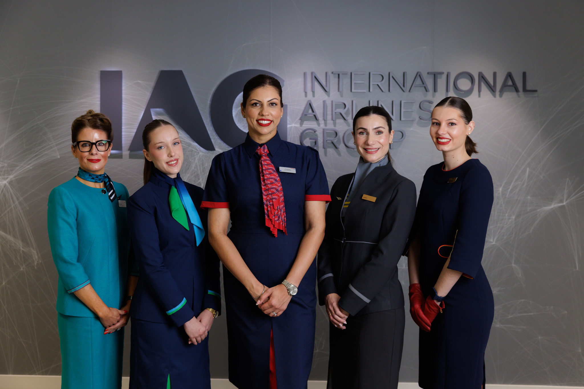 Members of cabin crew of all IAG airlines posing