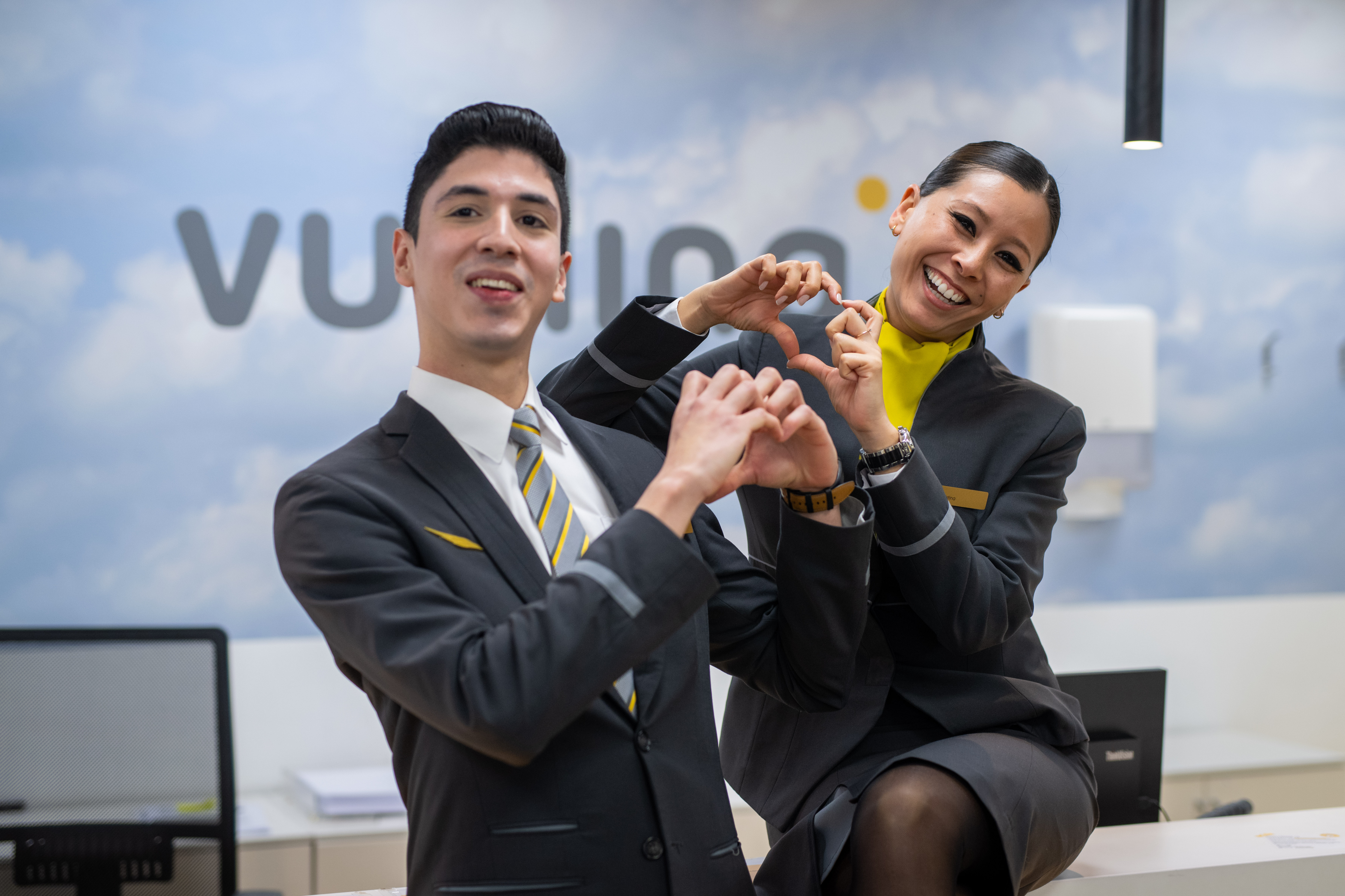 Vueling cabin crew posing