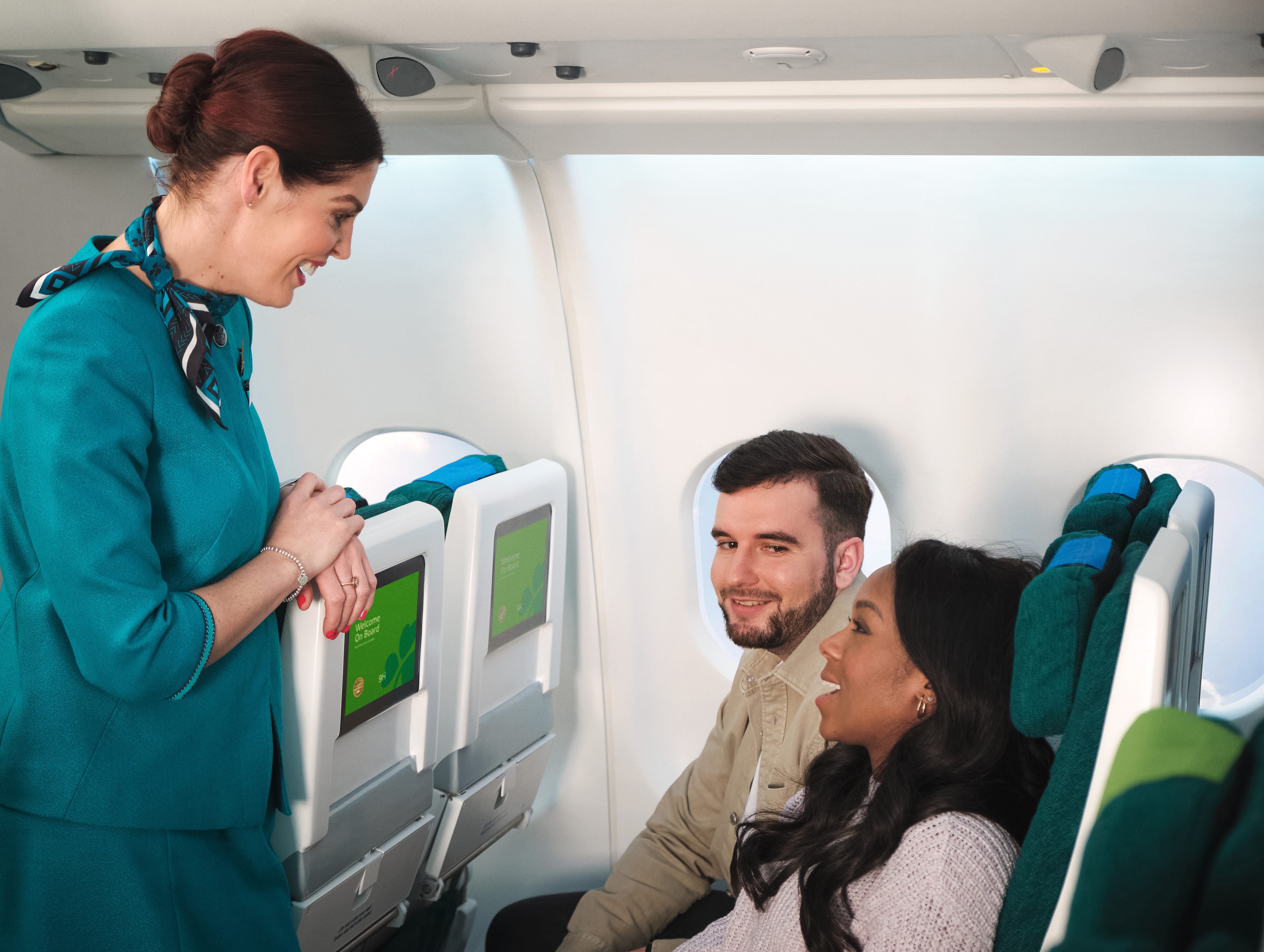 Aer Lingus cabin crew talking to customers