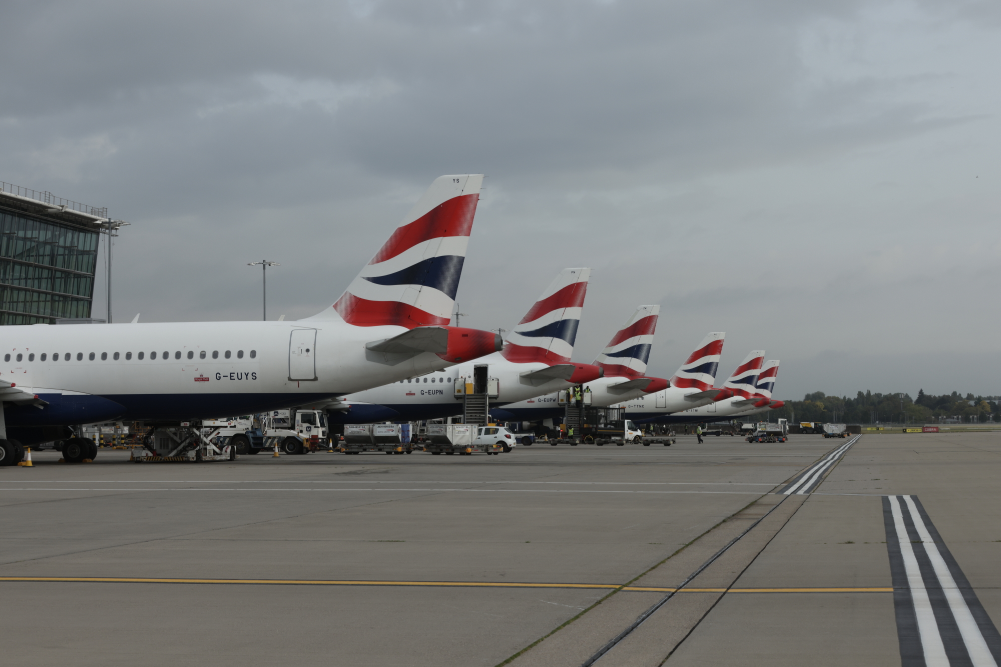 British Airways planes lined up at Heathrow airport
