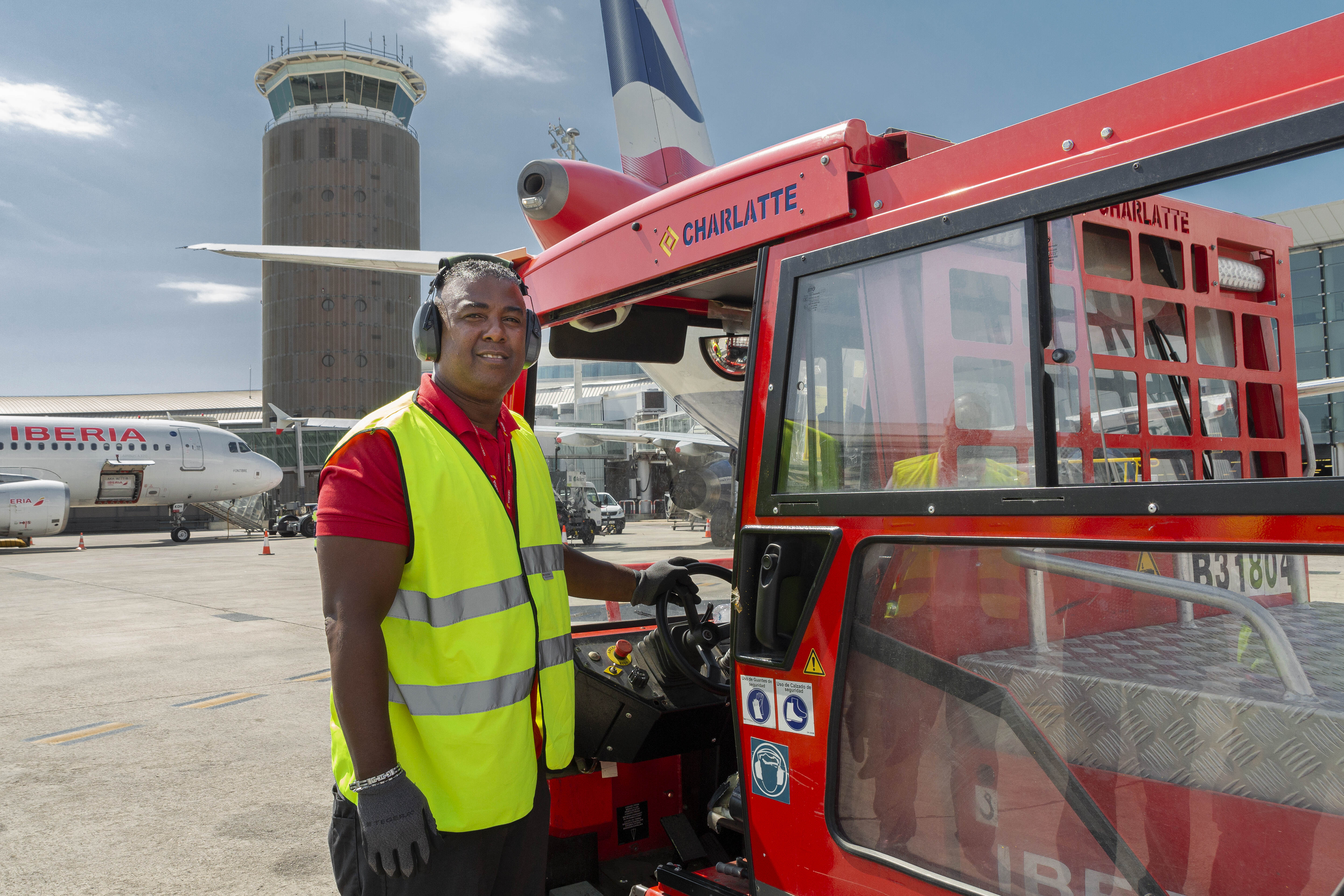 Member of Iberia staff on runway